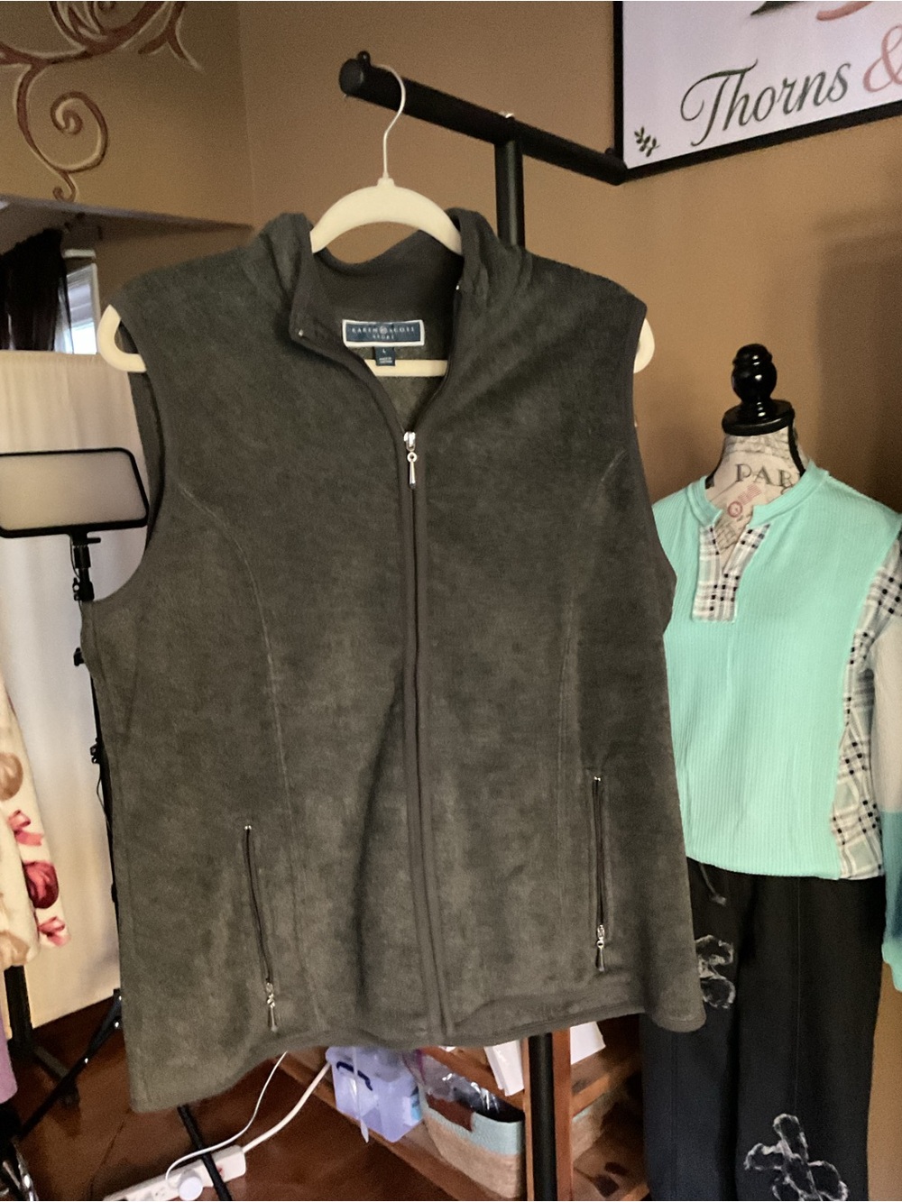 Karen Scott Dark Gray Fleece Vest with Full Zipper
